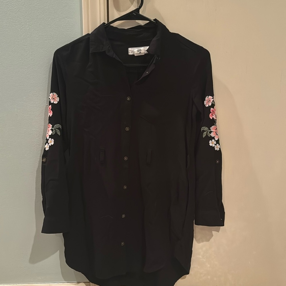 Black dress with floral sleeves